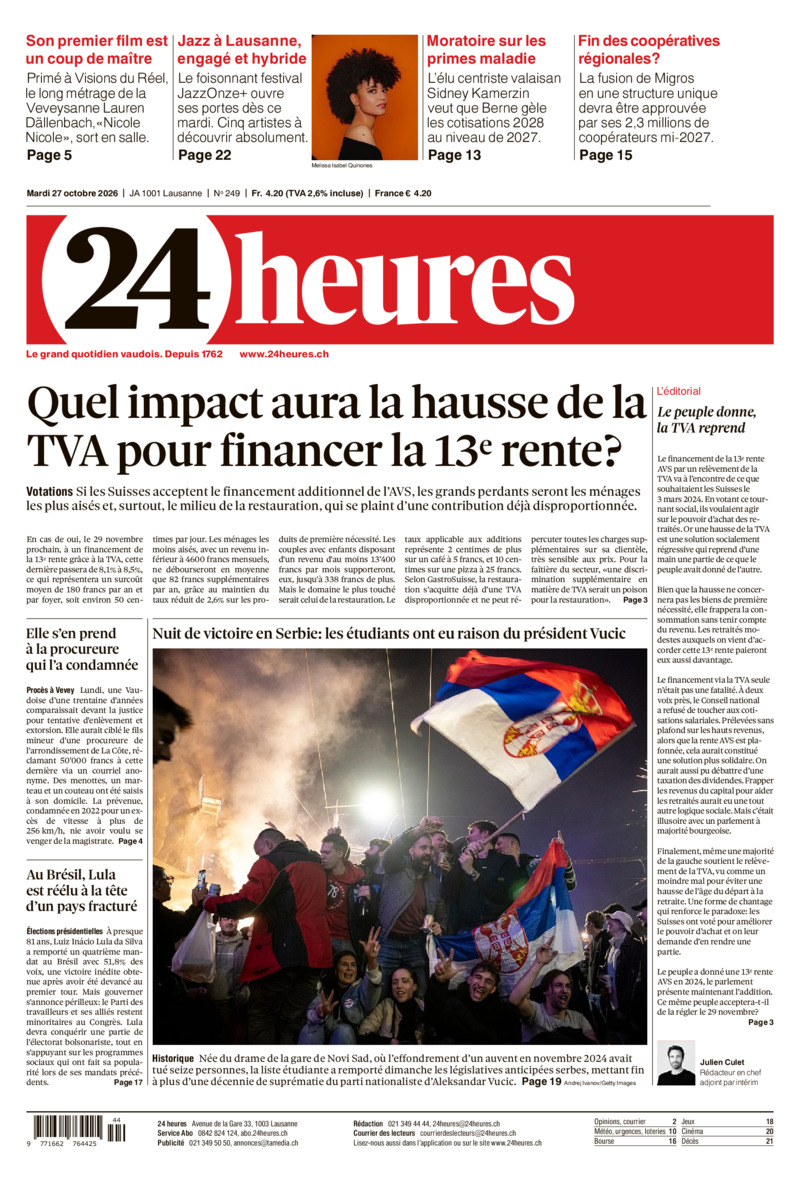 Dernière édition du journal 24 heures
